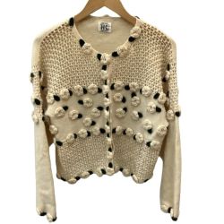 ♪♪ HENRI-LUC CHAPUIS アンリ・リュ・シャピュイ Vintage カーディガン SIZE 9号 花  バラ アイボリー Bランク