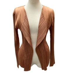 ISSEY MIYAKE イッセイミヤケ PLEATS PLEASE カーディガン ベロア 光沢 PP53-J0804 ブラウン Bランク