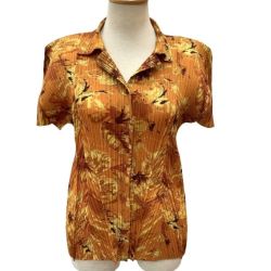 ISSEY MIYAKE イッセイミヤケ PLEATS PLEASE シャツ 総柄 花柄 SIZE 3 PP51-JJ582 オレンジ Bランク