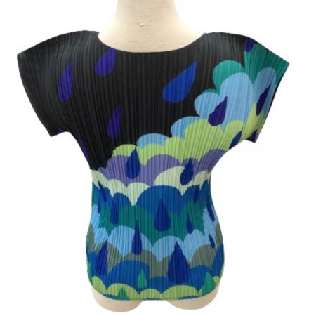  ISSEY MIYAKE イッセイミヤケ PLEATS PLEASE カットソー 雫 雨 SIZE 3  PP53-JK541 ブルー