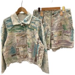 ♪♪ ISSEY MIYAKE イッセイミヤケ 希少 レア レディース セットアップ ジャケット パンツ SIZE M 風景柄 花柄 ベージュ Bランク