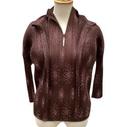♪♪ ISSEY MIYAKE イッセイミヤケ PLEATS PLEAS レディース アンサンブル SIZE 3 花柄 ブラウン Bランク