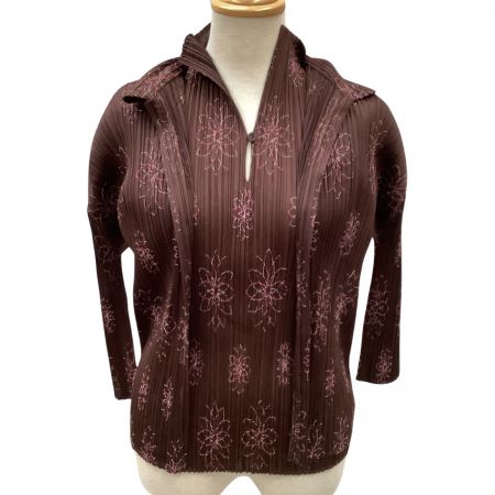  ISSEY MIYAKE イッセイミヤケ PLEATS PLEAS レディース アンサンブル SIZE 3 花柄 ブラウン
