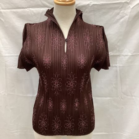 ISSEY MIYAKE イッセイミヤケ PLEATS PLEAS レディース アンサンブル SIZE 3 花柄 ブラウン