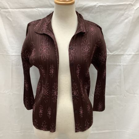  ISSEY MIYAKE イッセイミヤケ PLEATS PLEAS レディース アンサンブル SIZE 3 花柄 ブラウン