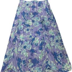 ♪♪ ISSEY MIYAKE イッセイミヤケ  PLEATS PLEAS レディース スカート 花柄 総柄 SIZE 3 ブルー Bランク