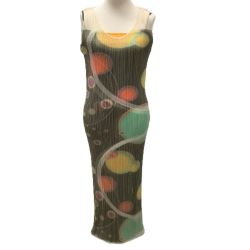♪♪ ISSEY MIYAKE イッセイミヤケ PLEATS PLEAS レア 希少  ワンピース メッシュ 丸柄 SIZE 1 ベージュ Bランク