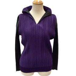 ♪♪ ISSEY MIYAKE イッセイミヤケ PLATS PLEASE バイカラー 変形 カットソー  SIZE 3 パープル×ブラック Bランク