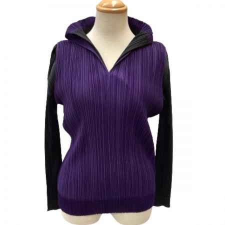  ISSEY MIYAKE イッセイミヤケ PLATS PLEASE バイカラー 変形 カットソー  SIZE 3 パープル×ブラック