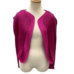 ♪♪ ISSEY MIYAKE イッセイミヤケ PLATS PLEASE 変形 カーディガン  PP14-JD761 ショッキングピンク バイカラー Bランク