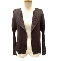 ♪♪ ISSEY MIYAKE イッセイミヤケ PLATS PLEASE カーディガン 切り返しデザイン PP41-JO143 ブラウン Bランク