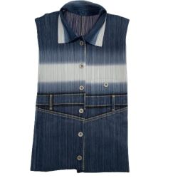 ♪♪ ISSEY MIYAKE イッセイミヤケ PLATS PLEASE ノースリーブカットソー デニム転写  PP22-JE893 ネイビー Bランク