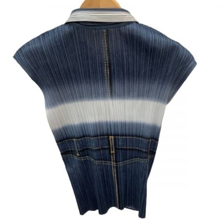  ISSEY MIYAKE イッセイミヤケ PLATS PLEASE ノースリーブカットソー デニム転写  PP22-JE893 ネイビー