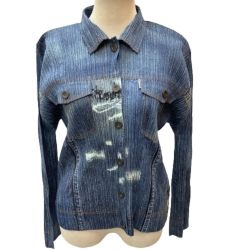 ♪♪ ISSEY MIYAKE イッセイミヤケ PLATS PLEASE デニム転写 シャツ ジャケット PP71-JD536 ブルー Bランク