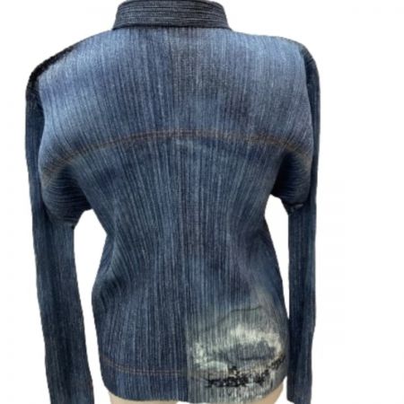  ISSEY MIYAKE イッセイミヤケ PLATS PLEASE デニム転写 シャツ ジャケット PP71-JD536 ブルー