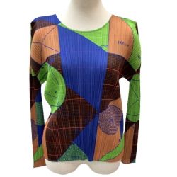 ISSEY MIYAKE イッセイミヤケ PLEATS PLEASE カットソー 数学柄 図形 SIZE 3 PP81-JK542 黄緑 Bランク