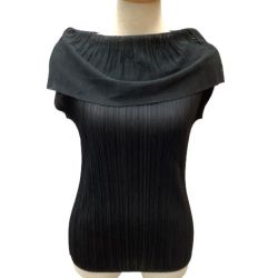 ♪♪ ISSEY MIYAKE イッセイミヤケ PLATS PLEASE カットソー 襟レース 変形 PP73-JK631 ブラック Bランク