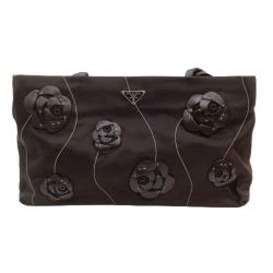 ♪♪ PRADA プラダ レディース ハンドバッグ バラ ローズモチーフ ダークブラウン Bランク