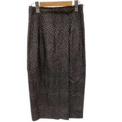 JURGEN LEHL ヨーガンレール レディース スカート SIZE M 総柄 シルク100% ブラック Bランク