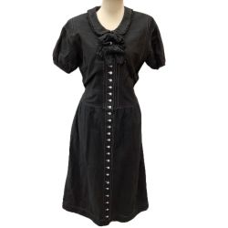 ♪♪ PINK HOUSE ピンクハウス レディース ロングワンピース 前開き リボン ピコフリル ブラック Bランク