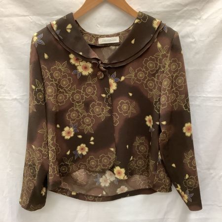 SHISENDO 詩仙堂 美品 レディース セットアップ ジャケット ブラウス スカート ３点セット 花柄 桜柄 こげ茶
