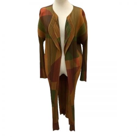  ISSEY MIYAKE イッセイミヤケ PLATS PLEASE ロングカーディガン 図形柄  変形 PP73-JA766 ブラウン