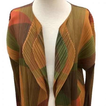  ISSEY MIYAKE イッセイミヤケ PLATS PLEASE ロングカーディガン 図形柄  変形 PP73-JA766 ブラウン