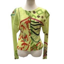 ISSEY MIYAKE イッセイミヤケ PLATS PLEASE カーディガン シャツ ペイント柄 水彩  PP12-JJ425 黄緑 Bランク