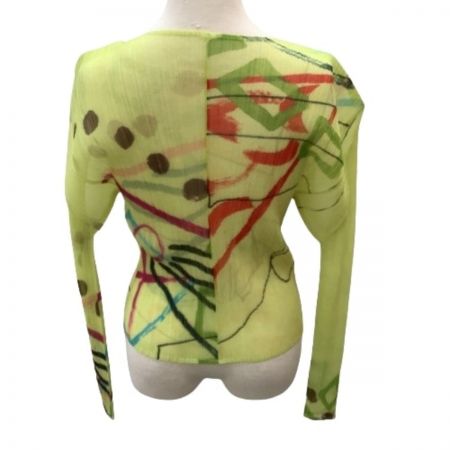 ISSEY MIYAKE イッセイミヤケ PLATS PLEASE カーディガン シャツ ペイント柄 水彩  PP12-JJ425 黄緑