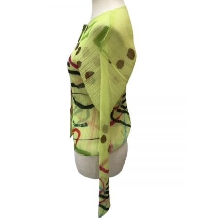 ISSEY MIYAKE イッセイミヤケ PLATS PLEASE カーディガン シャツ ペイント柄 水彩  PP12-JJ425 黄緑