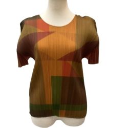 ♪♪ ISSEY MIYAKE イッセイミヤケ PLATS PLEASE カットソー 図形 三角 SIZE 3 PP73-JK762 ブラウン Bランク