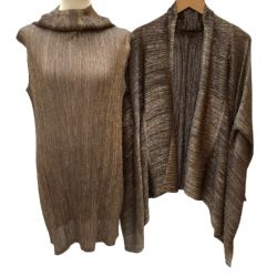 ♪♪ ISSEY MIYAKE イッセイミヤケ PLATS PLEASEアンサンブル ワンピース チュニック ジャケット ラメ 変形 ブラック Bランク