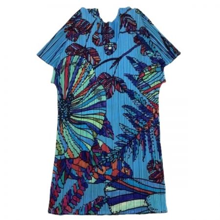  ISSEY MIYAKE イッセイミヤケ PLATS PLEASE カットソー 花 草 植物 総柄 PP81-JK651 スカイブルー