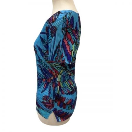  ISSEY MIYAKE イッセイミヤケ PLATS PLEASE カットソー 花 草 植物 総柄 PP81-JK651 スカイブルー