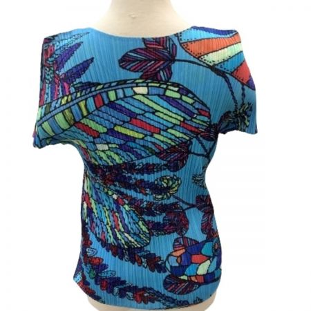  ISSEY MIYAKE イッセイミヤケ PLATS PLEASE カットソー 花 草 植物 総柄 PP81-JK651 スカイブルー