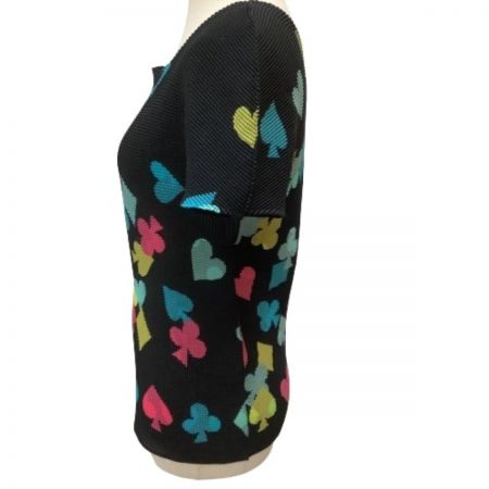  ISSEY MIYAKE イッセイミヤケ me ミー カットソー ワッフルプリーツ トランプマーク柄  ブラック