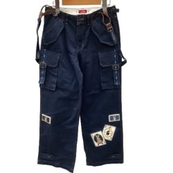 ♪♪ PINK HOUSE ピンクハウス レディース サスペンダー付き カーゴパンツ うさぎ トランプ ワッペン 　 ネイビー Bランク