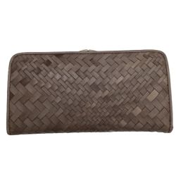 PONY LEATHER ポニーレザー 馬革 長財布 がま口 編み込み グレージュ Bランク