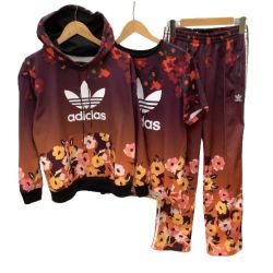 ♪♪ adidas アディダス レディース スウェット パーカー Tシャツ パンツ セットアップ 3点セット SIZE XS ブラウン×ワインレッド Bランク
