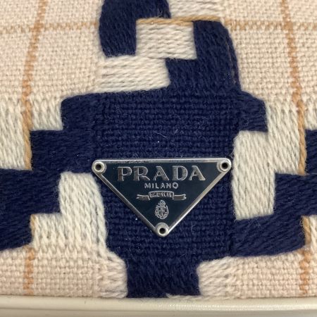  PRADA プラダ ハンドバッグ ニット ツィード バイカラー ベージュ