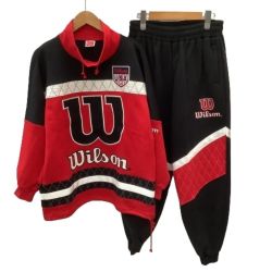 ♪♪ Wilson ウィルソン Vintage メンズ セットアップ スウェット 上下セット SIZE M ブラック×レッド Bランク