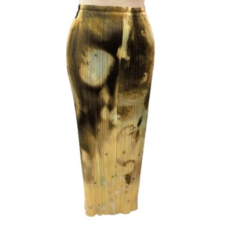  ISSEY MIYAKE イッセイミヤケ PLEATS PLEASE ロングスカート 激レア 柄 惑星 PP92-JG081 イエロー