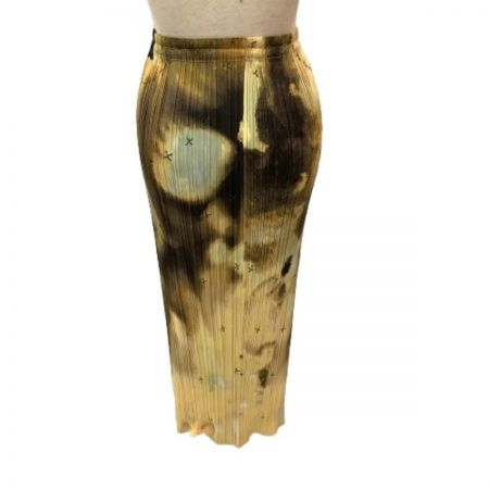  ISSEY MIYAKE イッセイミヤケ PLEATS PLEASE ロングスカート 激レア 柄 惑星 PP92-JG081 イエロー