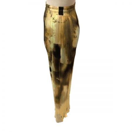  ISSEY MIYAKE イッセイミヤケ PLEATS PLEASE ロングスカート 激レア 柄 惑星 PP92-JG081 イエロー