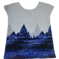 ♪♪ ISSEY MIYAKE me イッセイミヤケ ミー カットソー ワッフルプリーツ 樹 山 風景 MI73FK197 グレー Bランク