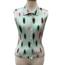 ♪♪ ISSEY MIYAKE イッセイミヤケ PLEATS PLEASE ノースリーブシャツ ドット柄 PP12-JJ627 ペパーミント Bランク