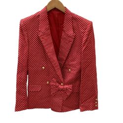 PINK HOUSE ピンクハウス レディース ジャケット ドット柄 リボン 金ボタン レッド Bランク