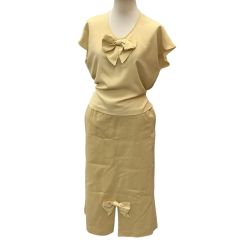 PINK HOUSE ピンクハウス レディース セットアップ カットソー ロングスカート ドット柄 リボン イエロー Bランク