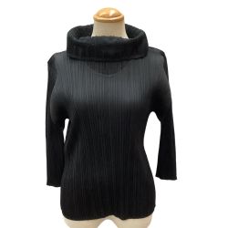 ♪♪ ISSEY MIYAKE イッセイミヤケ PLEATS PLEASE タートルネックカットソー 首レース PP81-JK582 ブラック Bランク