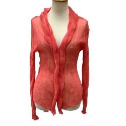 ♪♪ ISSEY MIYAKE イッセイミヤケ シフォンカーディガン 波プリーツ 変形 SIZE 2 IM43FJ415 サーモンピンク Bランク